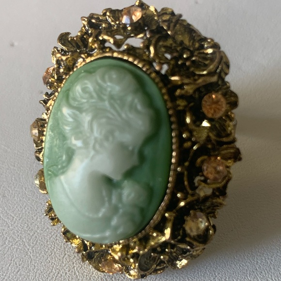 Cameo ring green and gold - Picture 2 of 9